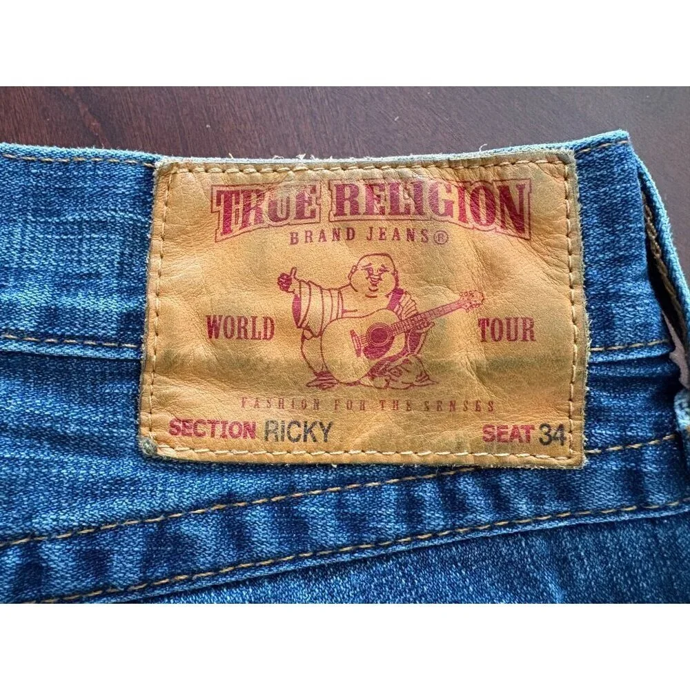 True Religion Men's Y2K Ricky Straight Flap Pocket Jeans Medium Wash Size 34